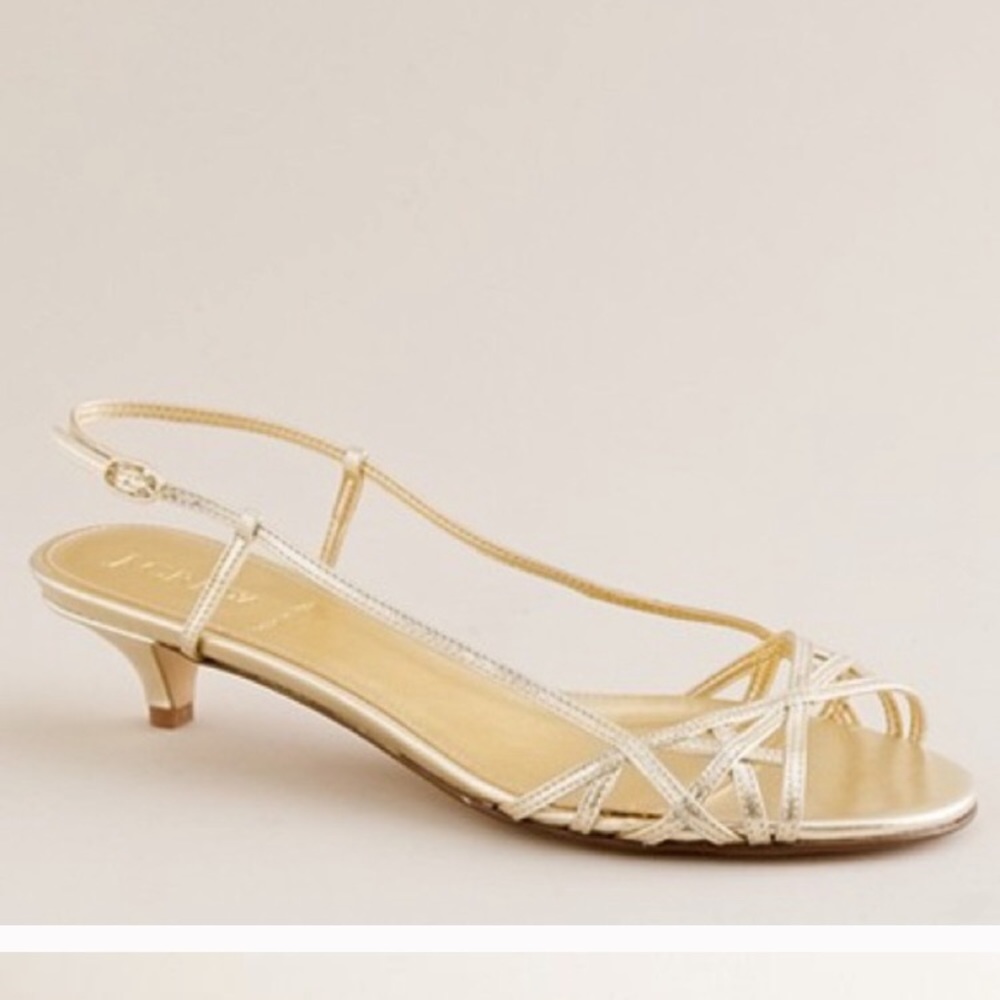 NEW J. Crew Matte Gold Strappy Kitten Heels